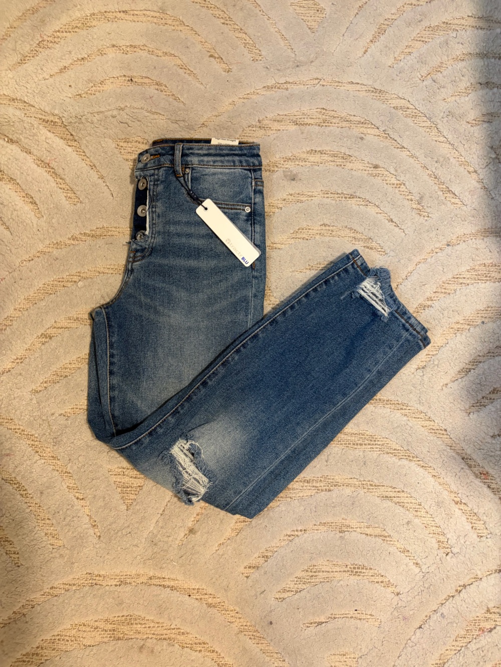 Tractr Blu Women’s High Rise Straight Distressed Blue Jeans - Picture 1 of 5